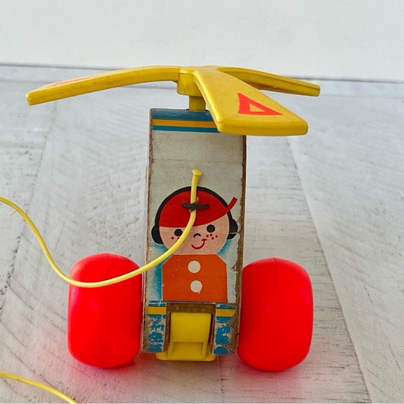 Vintage MINI-COPTER WHIRLYBIRD Fisher Price #448 Helicopter Wooden Pull Toy 1970 - Picture 4 of 9